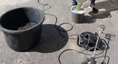 Pouring a reject in the mixing bowl mixing tool aside